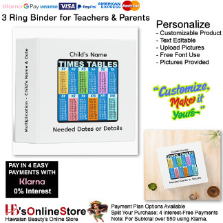 12 Learn Multiplication Child's Name Date Teacher  3 Ring Binder