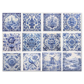12 Mixed Delft Blue Tiles Pattern Tissue Paper by paesaggi at Zazzle