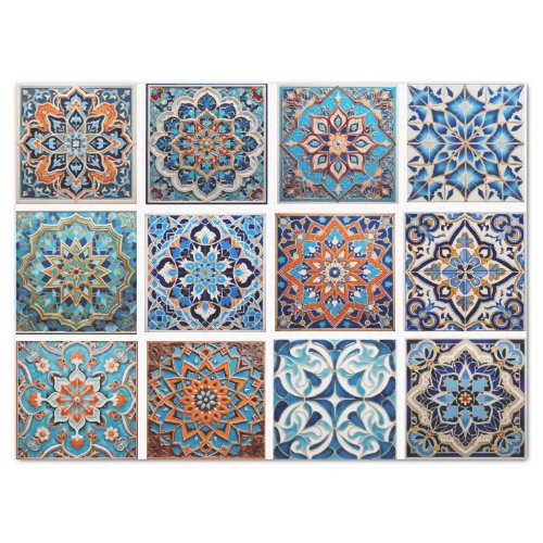 12 mixed moroccan tiles pattern tissue paper