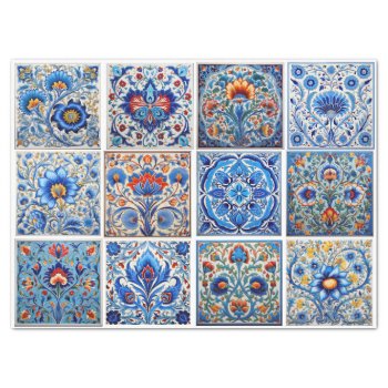12 Mixed Turkish Tiles Pattern Tissue Paper by paesaggi at Zazzle