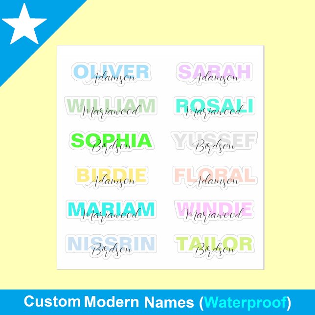 12 Modern Colorful Names, Best Waterproof Stickers (trendy name stickers
waterproof school labels
modern name tags)