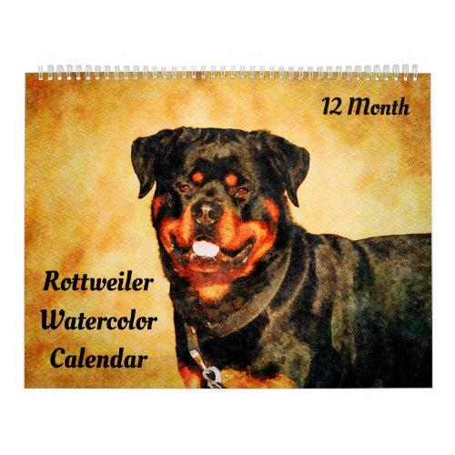 12 Month Beautiful Rottweiler Dogs Watercolor Gift Calendar