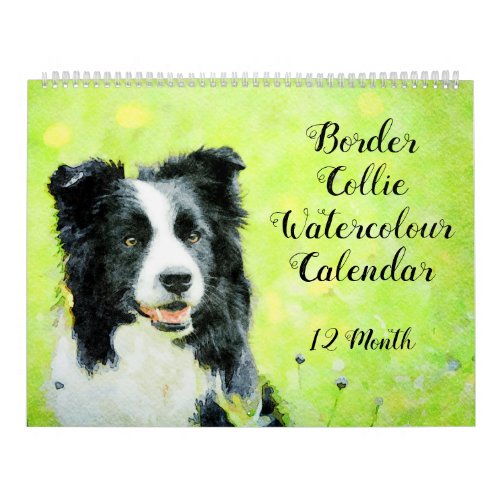 12 Month Border Collie Sheep Dogs Watercolor Art Calendar
