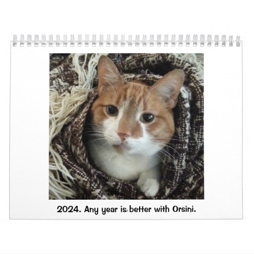 12 Month Calendar featuring the cat named Orsini