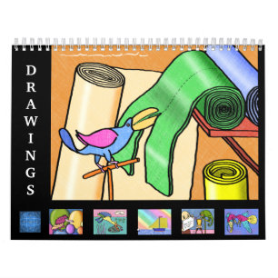 12 month calendar of childish style drawings