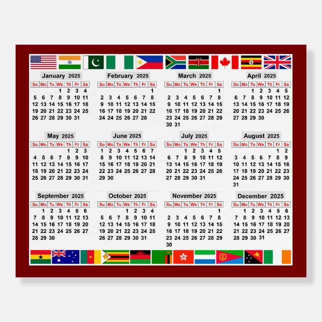 12 month calendar of the year 2025  foam board (Front)