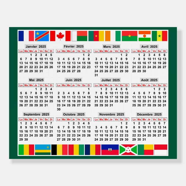 12 month calendar of the year 2025  foam board (Front)
