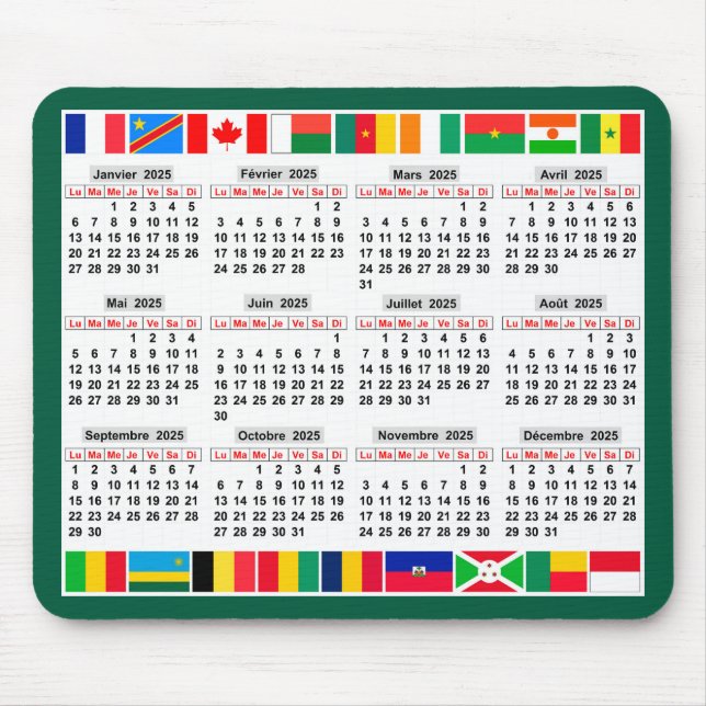 12 month calendar of the year 2025  mouse pad (Front)