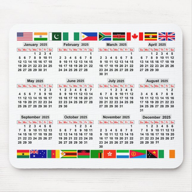 12 month calendar of the year 2025  mouse pad (Front)