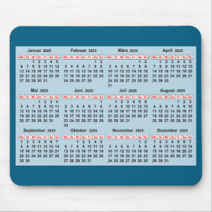 12 month calendar of the year 2025  mouse pad