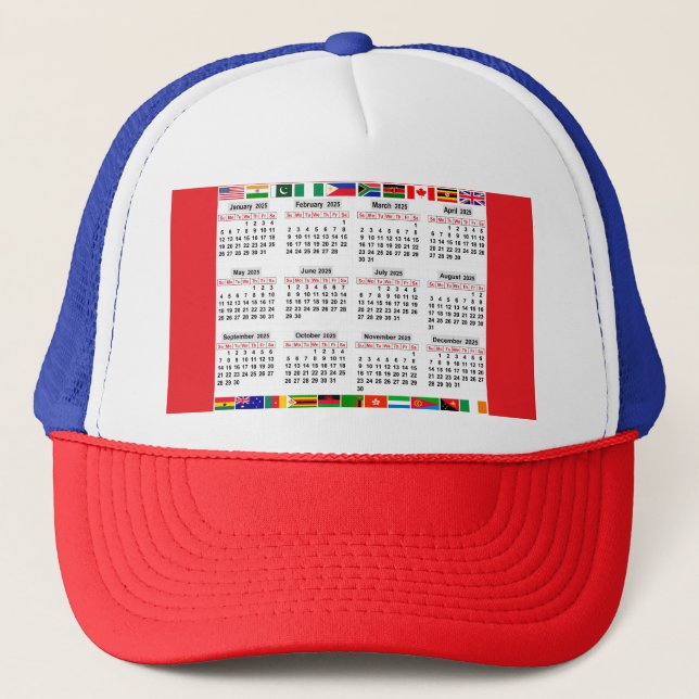 12 month calendar of the year 2025  trucker hat (Front)