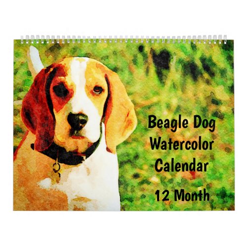 12 Month Cheeky Beagle Dogs Watercolor Painting Calendar