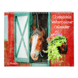 12 Month Clydesdale Heavy Horse Watercolor Gifts Calendar