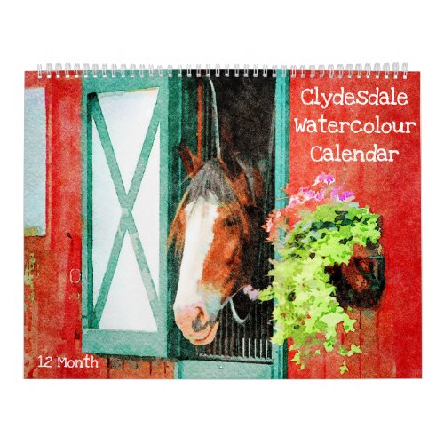 12 Month Clydesdale Heavy Horse Watercolor Gifts Calendar