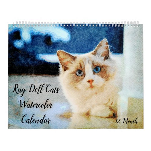 12 Month Cute Rag Doll Cats Watercolor Painting Calendar