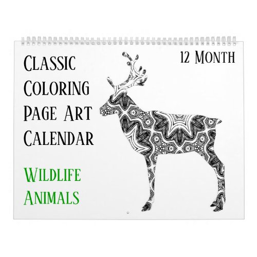 12 Month Deer Bear Wildlife Animals _ Adults Color Calendar