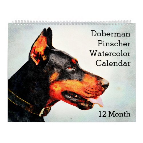 12 Month Doberman Pinscher Dog Watercolor Painting Calendar