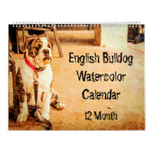 12 Month English Bulldog British Bull Dogs Art