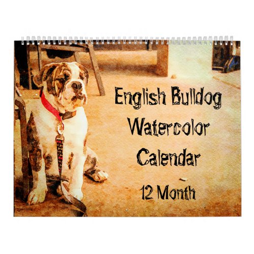 12 Month English Bulldog British Bull Dogs Art Calendar