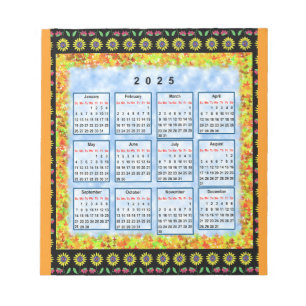 12 month English calendar of the year 2025 Notepad