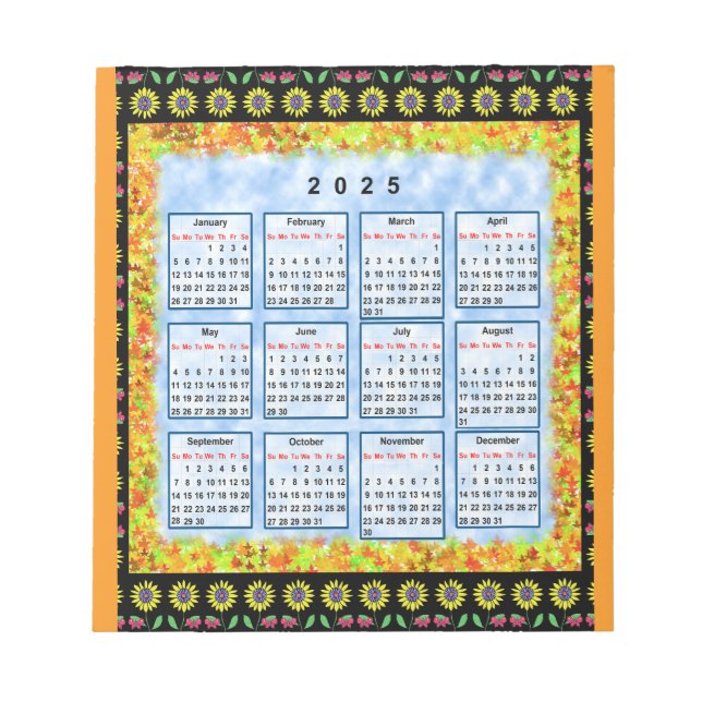12 month English calendar of the year 2025 Notepad (Front)