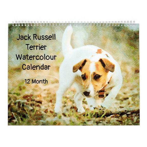 12 Month Jack Russell Terrier Dogs Watercolor Gift Calendar