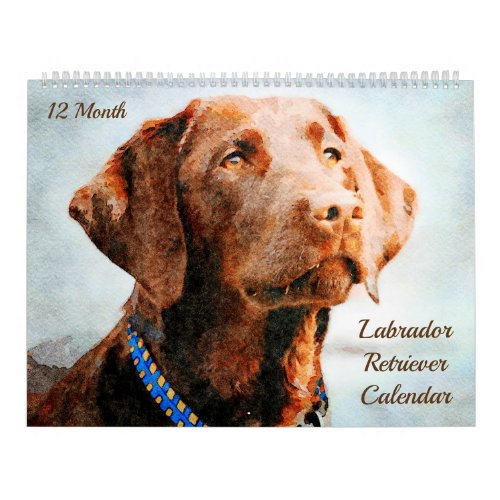 12 Month Labrador Retriever Dogs Watercolour Gift Calendar