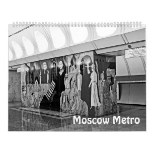 12 month Moscow Metro in black and white Calendar