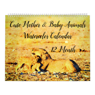 12 Month Mother Baby Animal Watercolor Painting Calendar