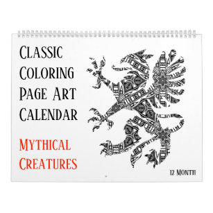 12 Month Mythical Dragons Unicorns Adult Coloring Calendar