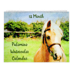 12 Month Palomino Horses Ponies Watercolor Gifts Calendar
