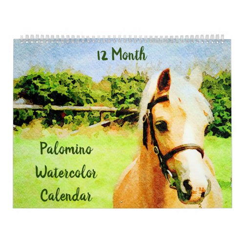 12 Month Palomino Horses Ponies Watercolor Gifts Calendar