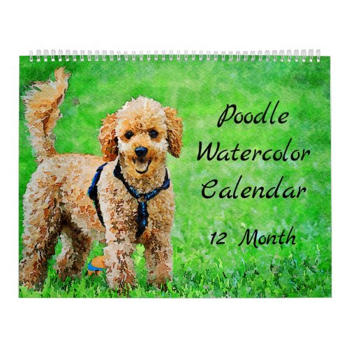 12 Month Poodle Dogs Watercolor Poodles Painting Calendar