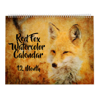 12 Month - Red Fox Watercolor Paintings Wildlife Calendar