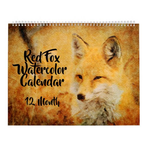 12 Month _ Red Fox Watercolor Paintings Wildlife Calendar