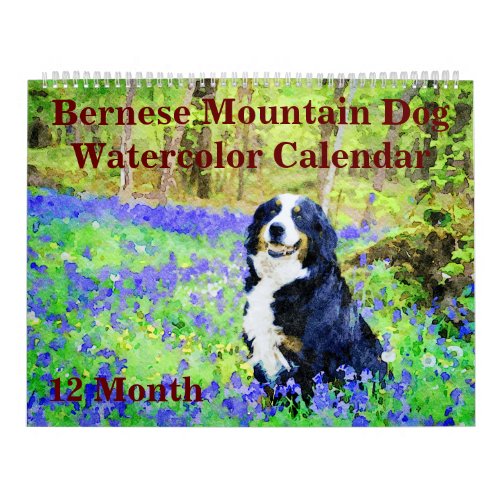 12 Month Regal Bernese Mountain Dogs Watercolor Calendar
