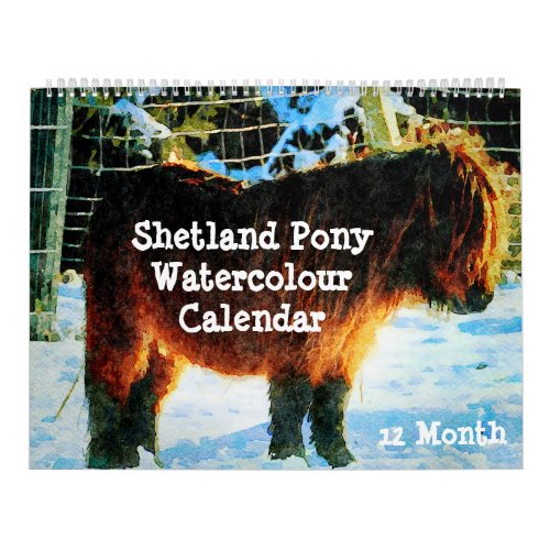 12 Month Shetland Ponies Watercolor Painting Art Calendar