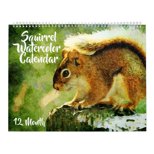 12 Month _ Squirrel Wildlife Watercolor Painting Calendar