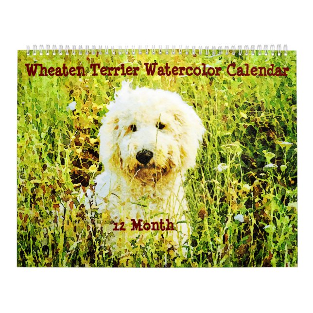 12 Month Wheaten Terrier Dogs Pets Watercolor Gift Calendar (Cover)