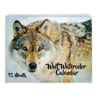 12 Month Wolf Decor Watercolor Wolves Painting Calendar
