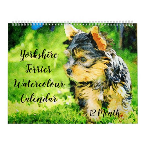 12 Month Yorkshire Terrier Yorkie Dogs Watercolor Calendar