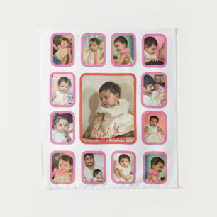 12 Months Baby photo Collage Tapestry for baby