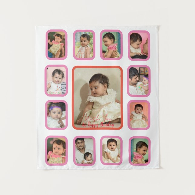 12 Months Baby  photo Collage Tapestry for baby (Front)
