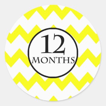 12 Months Chevron Milestone Classic Round Sticker by CuteLittleTreasures at Zazzle