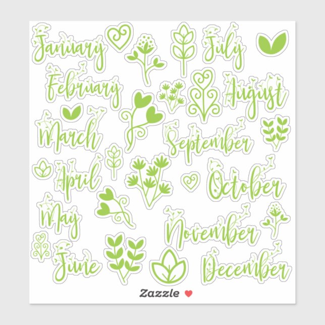  12 Months Leaf Journal Stickers in Lawn Green (Sheet)