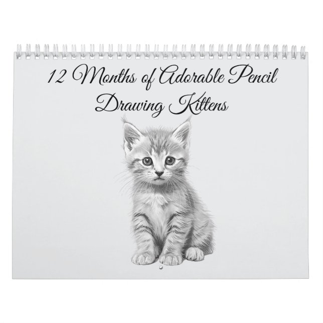 12 Months of Adorable Pencil Drawing Kittens Calendar (Cover)