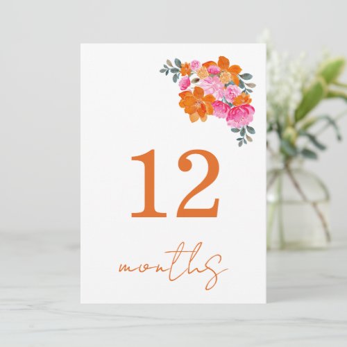 12 Months Old Pink  Orange Baby Milestone Card