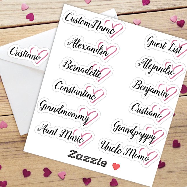 12 Names Custom Guest List Calligraphy Half Heart Sticker (Creator Uploaded)