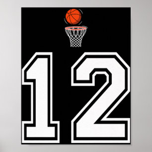 12 Number Basketball Style Vintage White Premium  Poster