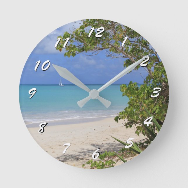 12 Number Choices to Choose-Antigua Beach-Clock Round Clock (Front)